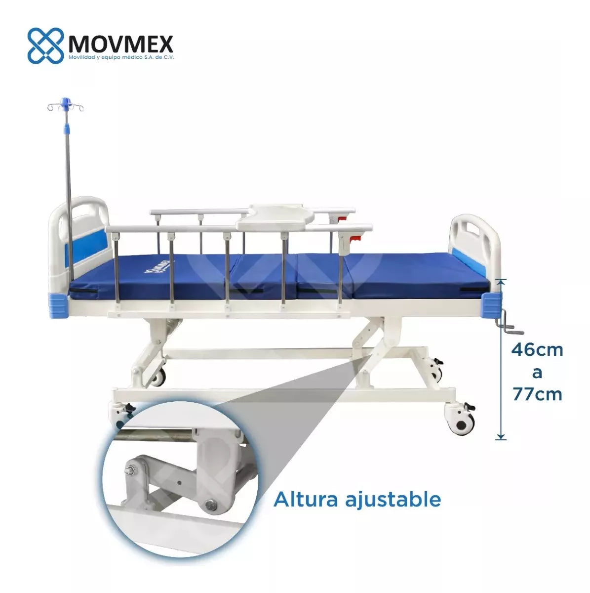 Cama Manual 3 Posiciones Ajuste de Altura + Accesorios Galeno Movmex