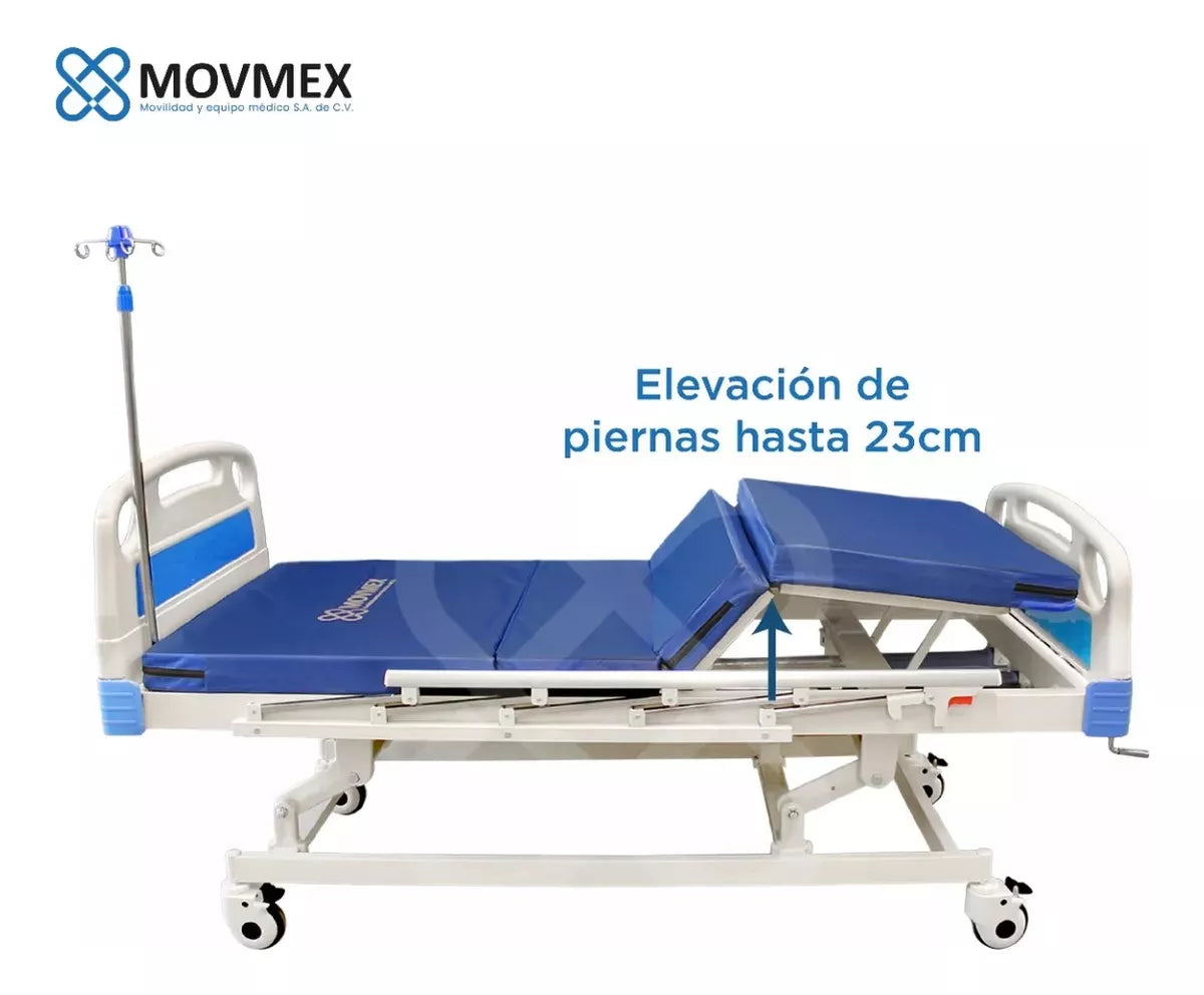 Cama Manual 3 Posiciones Ajuste de Altura + Accesorios Galeno Movmex