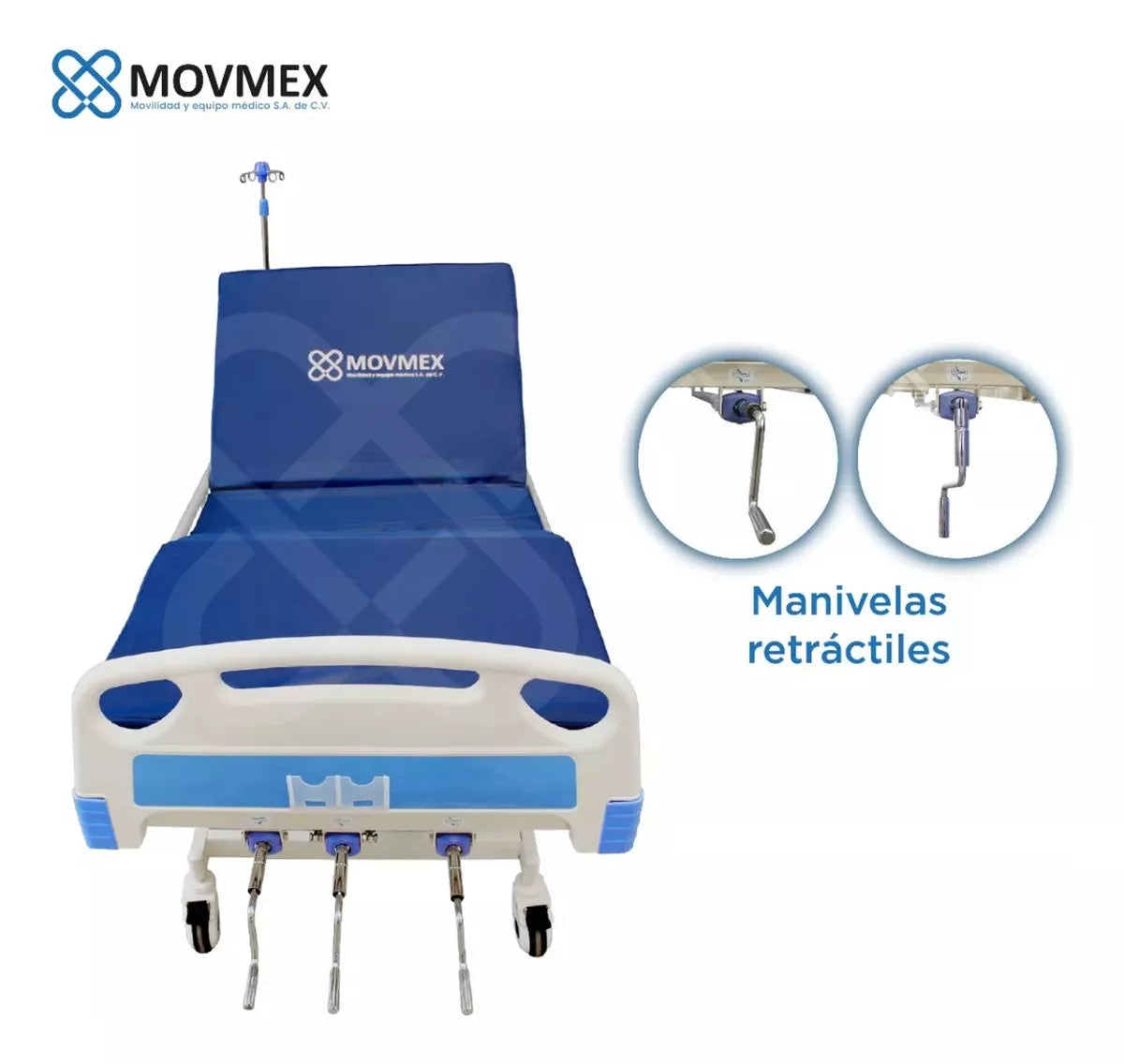 Cama Manual 3 Posiciones Ajuste de Altura + Accesorios Galeno Movmex