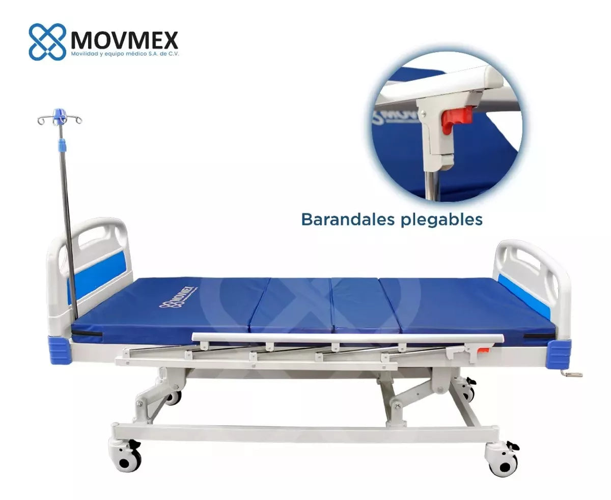 Cama Manual 3 Posiciones Ajuste de Altura + Accesorios Galeno Movmex