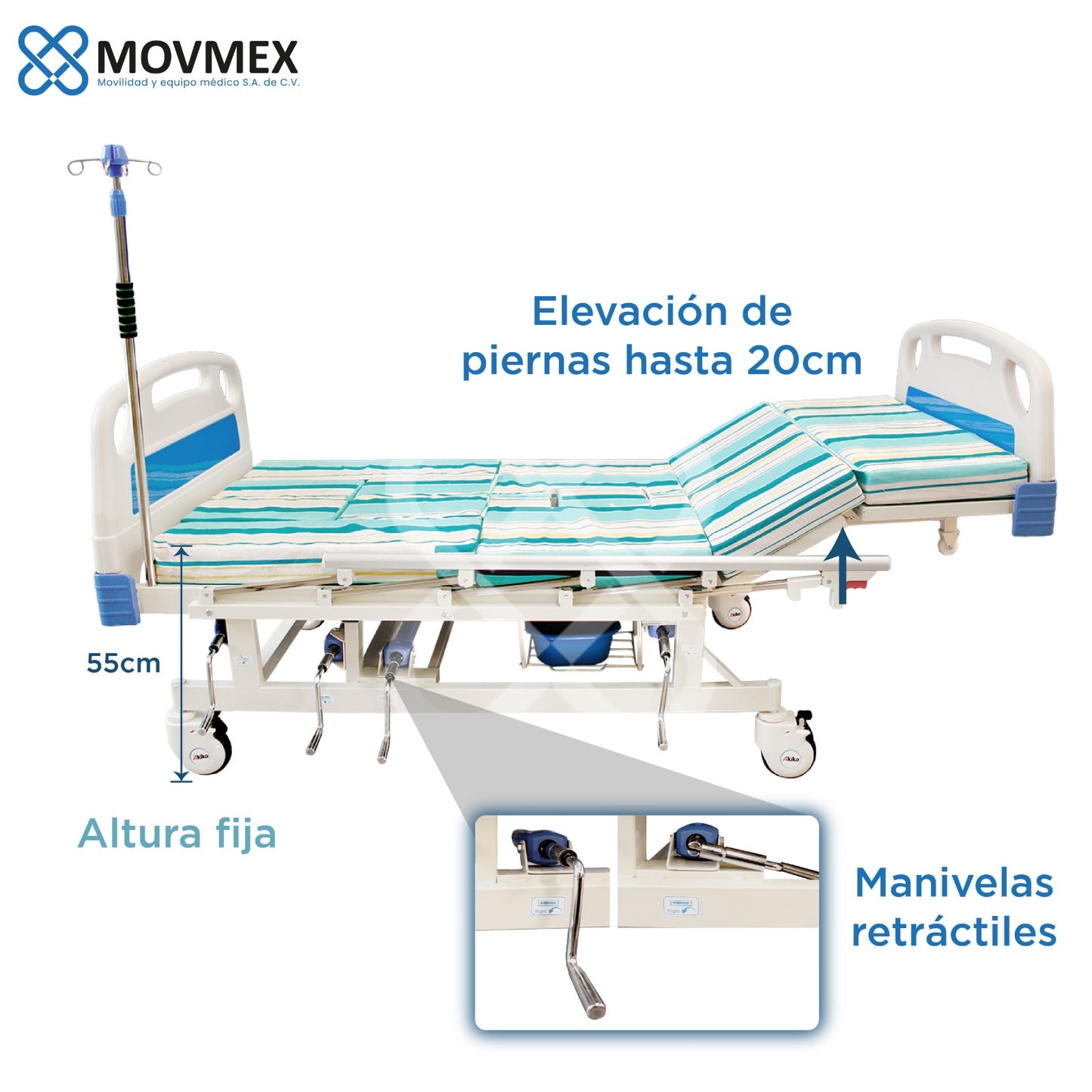 Cama De Hospital Manual 7 Posiciones Con Colchón