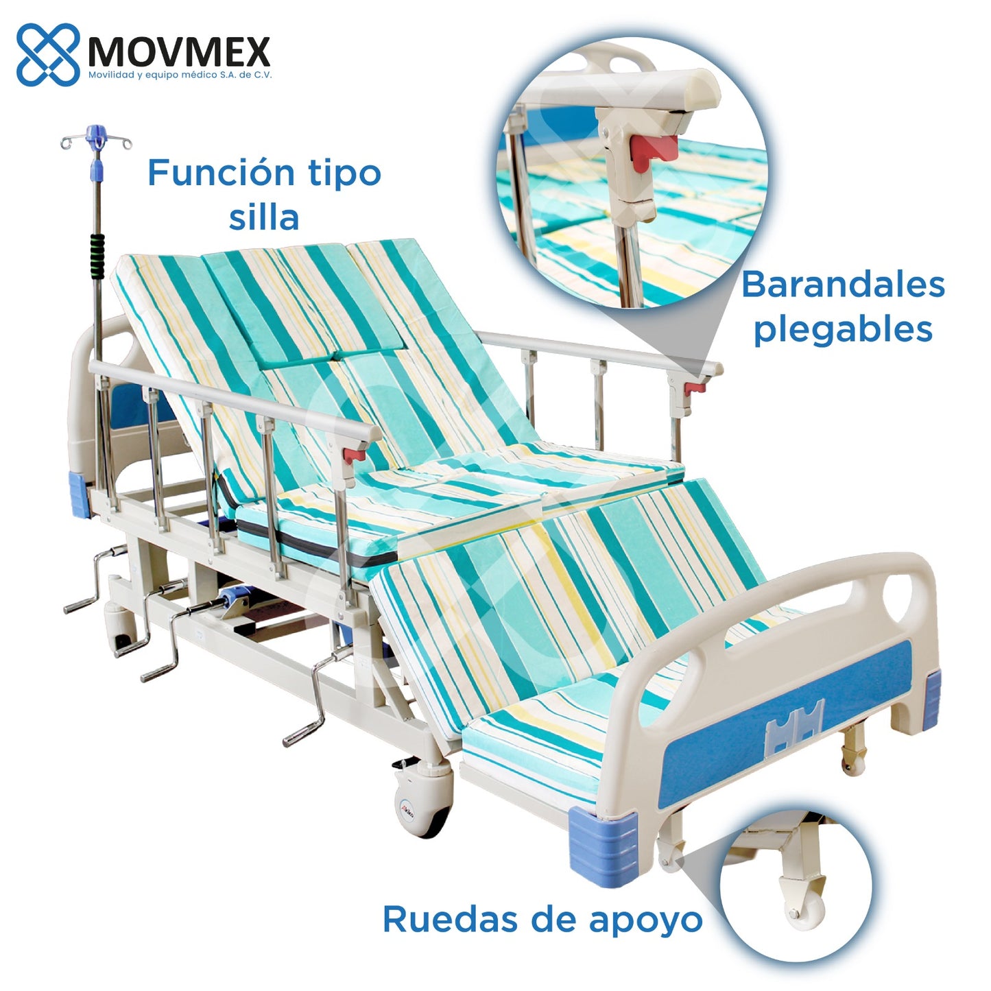 Cama De Hospital Manual 7 Posiciones Con Colchón