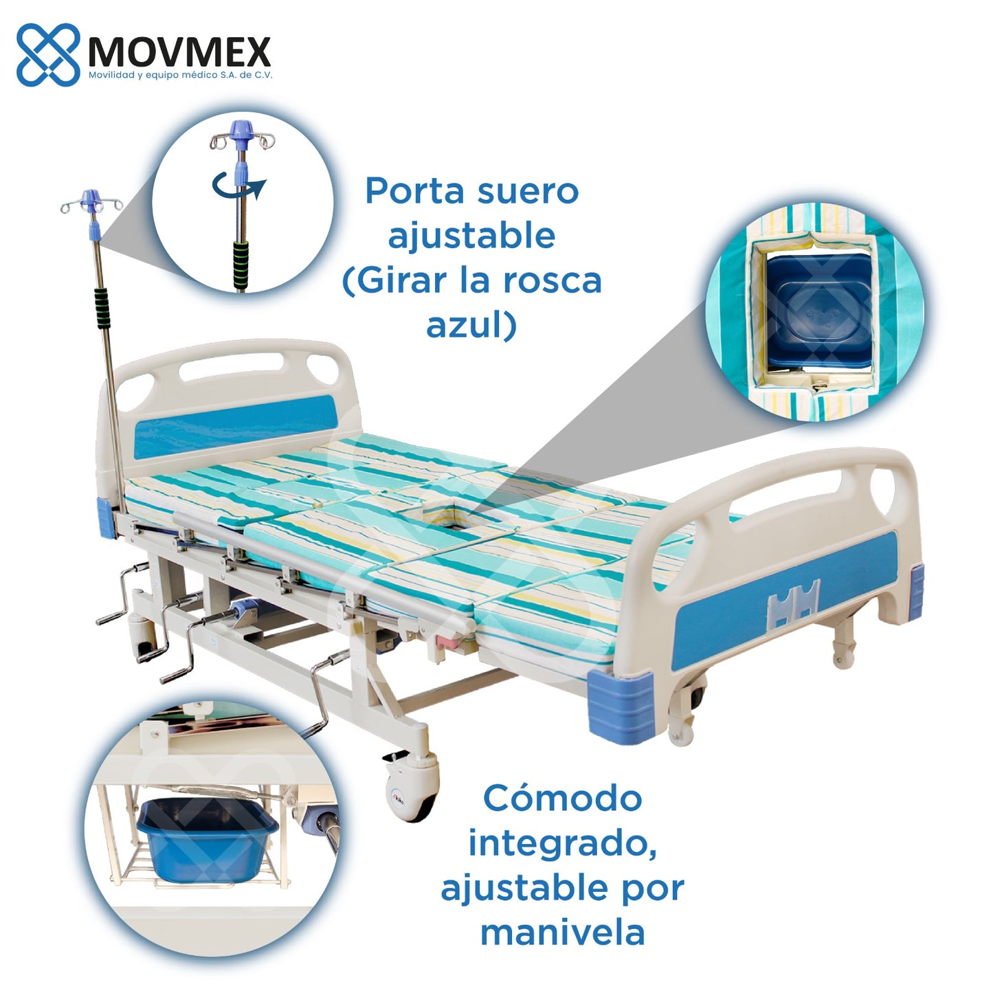 Cama De Hospital Manual 7 Posiciones Con Colchón