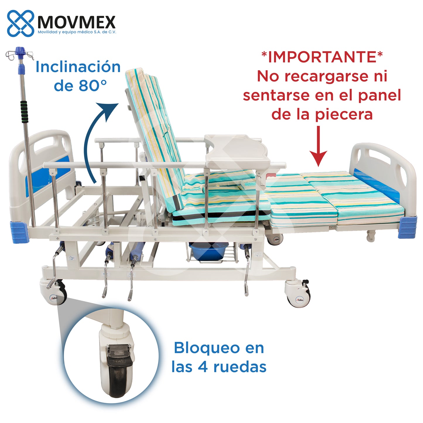 Cama De Hospital Manual 7 Posiciones Con Colchón