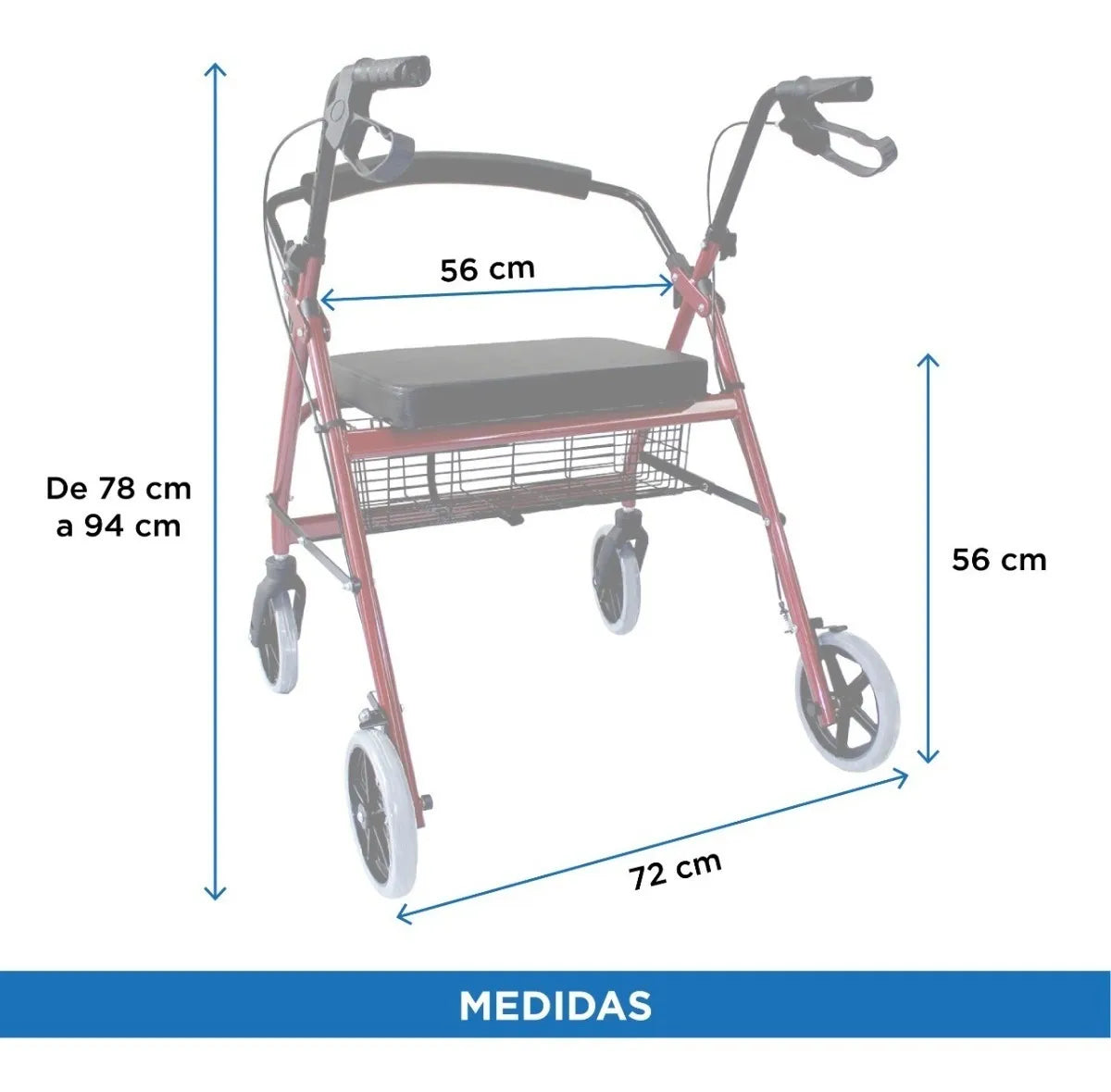 Andadera Rollator Ortopédica Sobrepeso Extra ancha Salvia Movmex