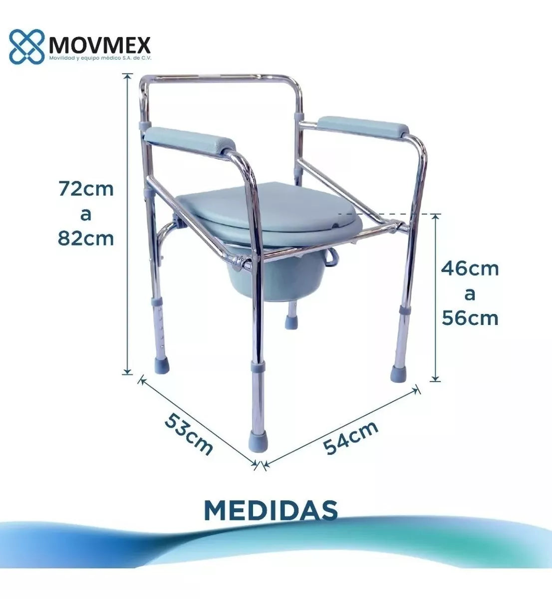 Silla Comodo Para Baño Wc De Acero Cromado Plegable Ajustable Movmex