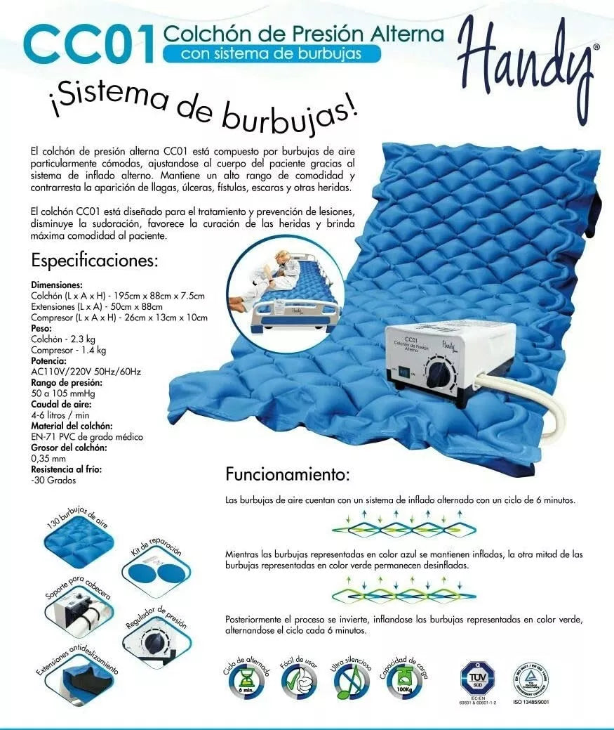SOBRE COLCHÓN INFLABLE DE PRESIÓN ALTERNA ANTILLAGAS TIPO BURBUJA