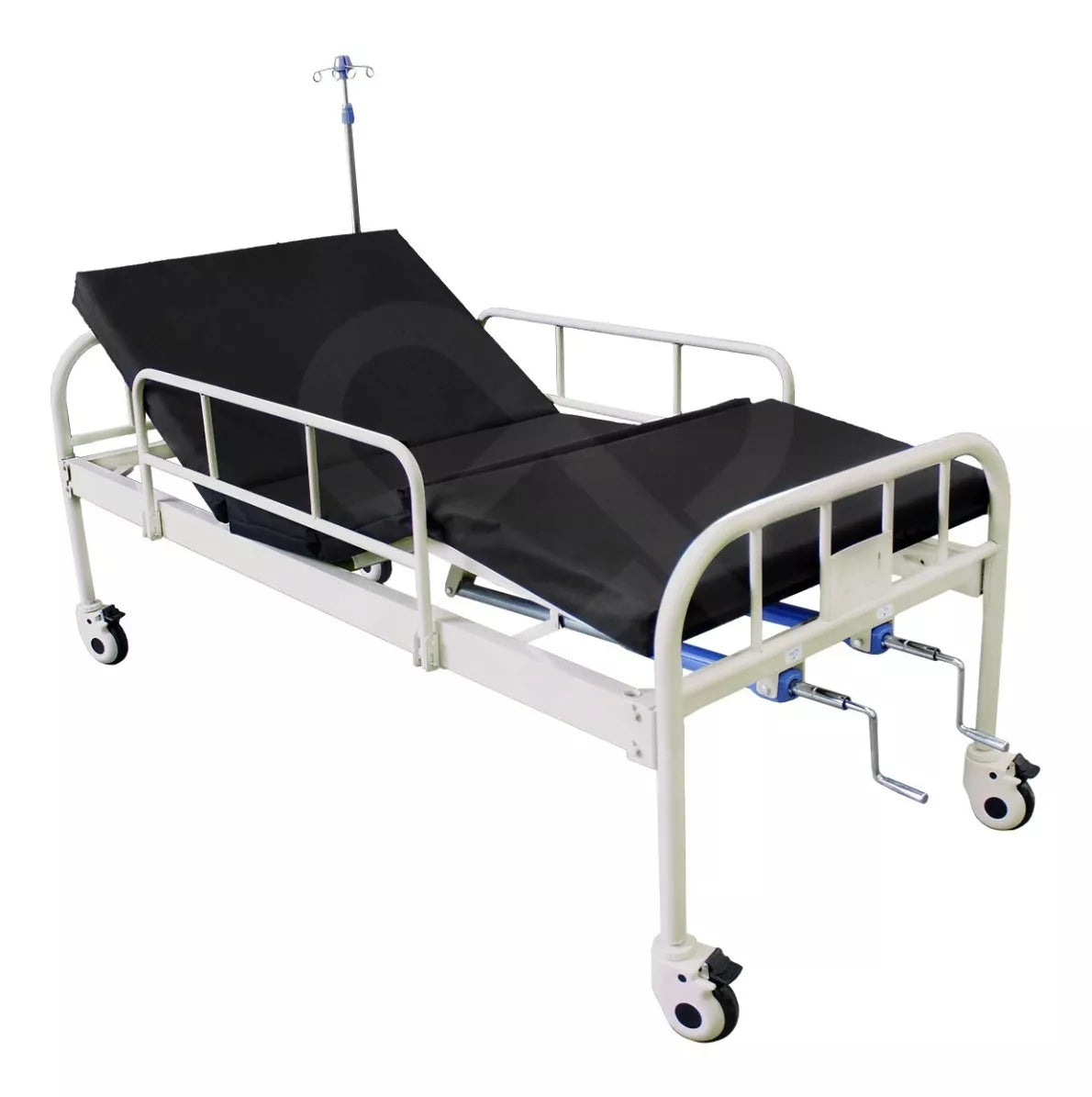 CAMA HOSPITALARIA MANUAL 2 POSICIONES MODELO HIPÓCRATES CON COLCHÓN SECCIONADO