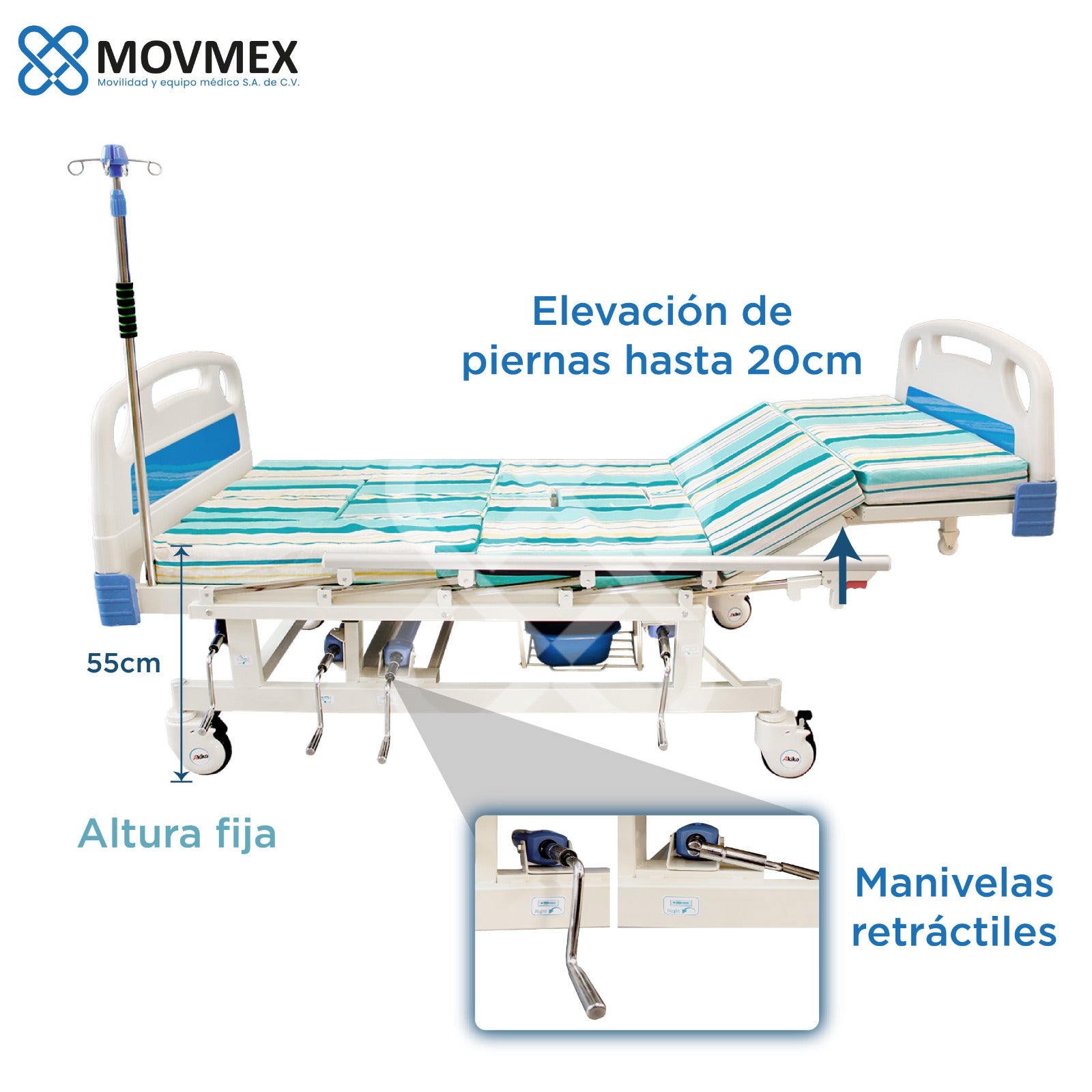 CAMA HOSPITALARIA MANUAL 7 FUNCIONES EN 1 MODELO FLORENCE