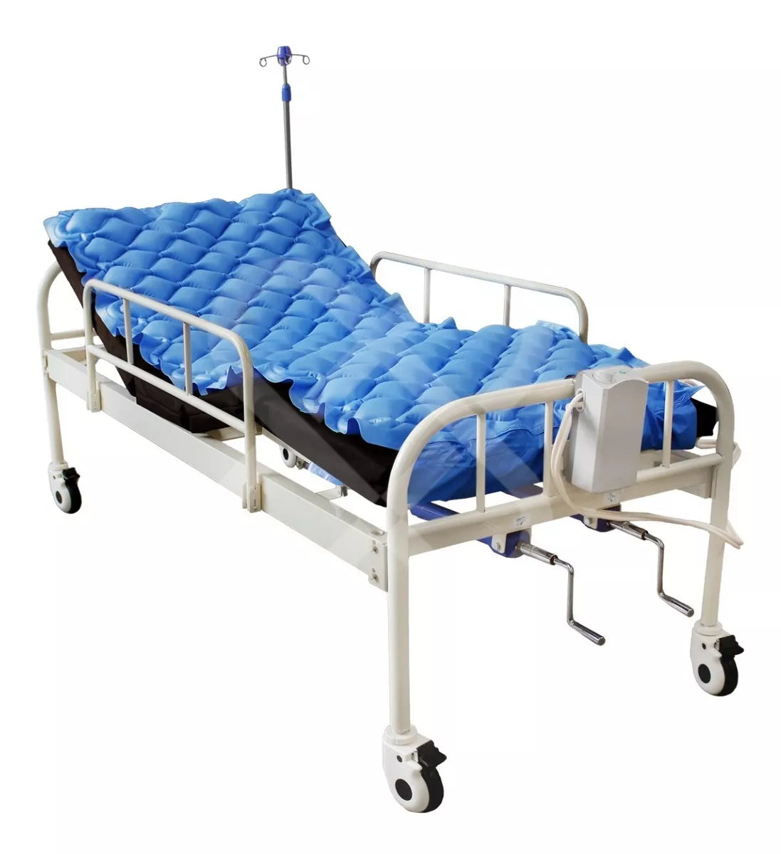 CAMA HOSPITALARIA MANUAL 2 POSICIONES CON COLCHÓN SECCIONADO Y SOBRECOLCHÓN DE PRESIÓN ALTERNA ANTILLAGAS