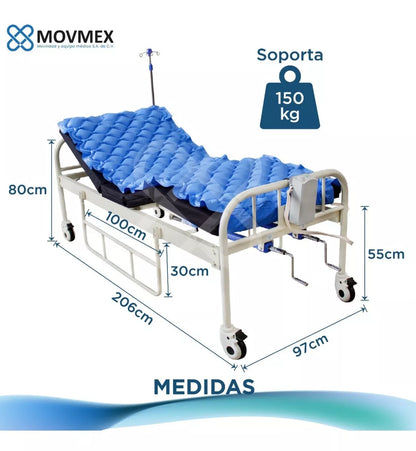 Cama Hospitalaria Manual  2 Posiciones  + Colchones (4 secciones y presión alterna) Hipócrates Movemex