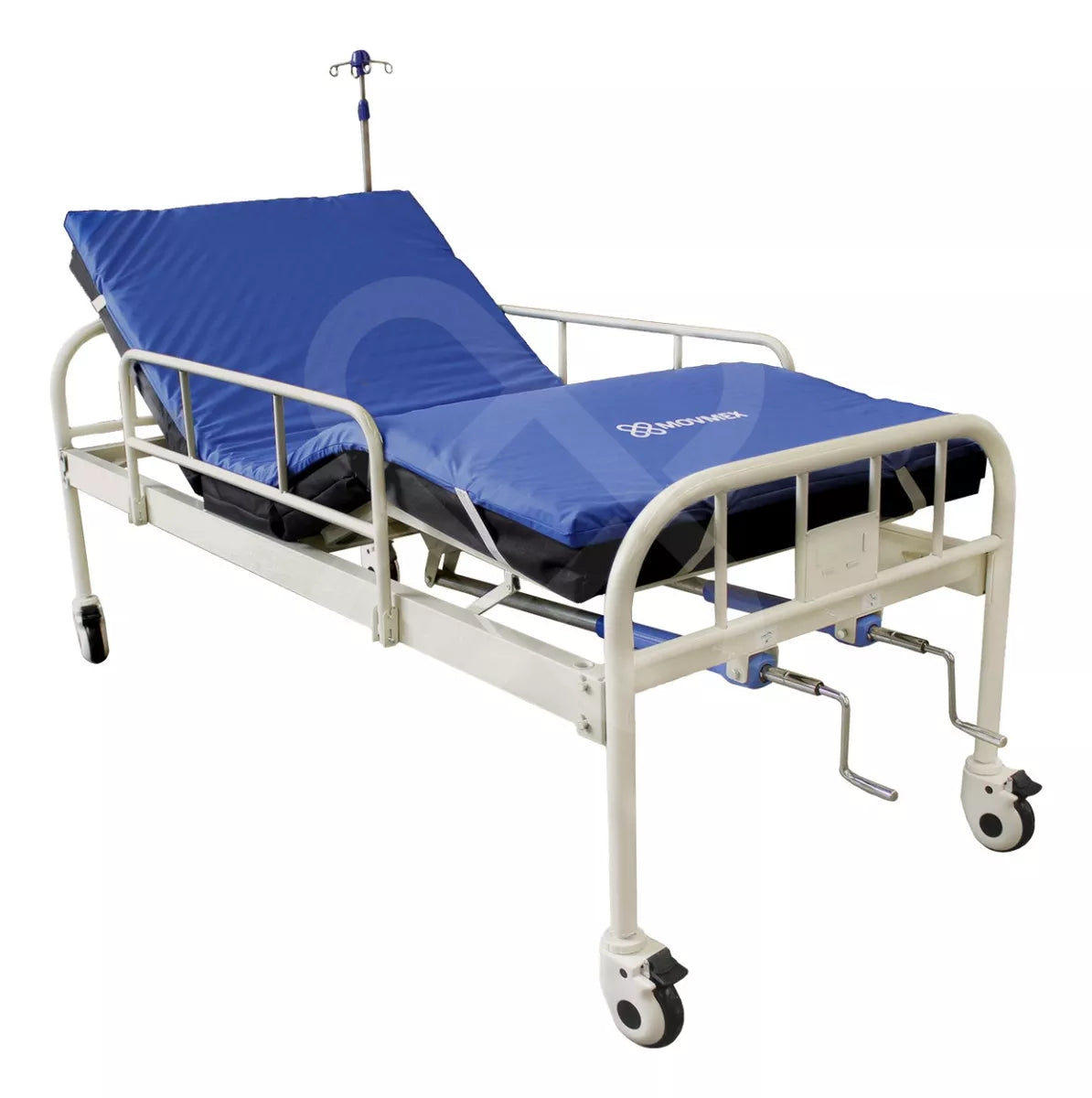 CAMA HOSPITALARIA MANUAL 2 POSICIONES CON COLCHÓN SECCIONADO Y SOBRECOLCHÓN ANTILLAGAS TIPO CASCARÓN DE HUEVO IMPERMEABLE