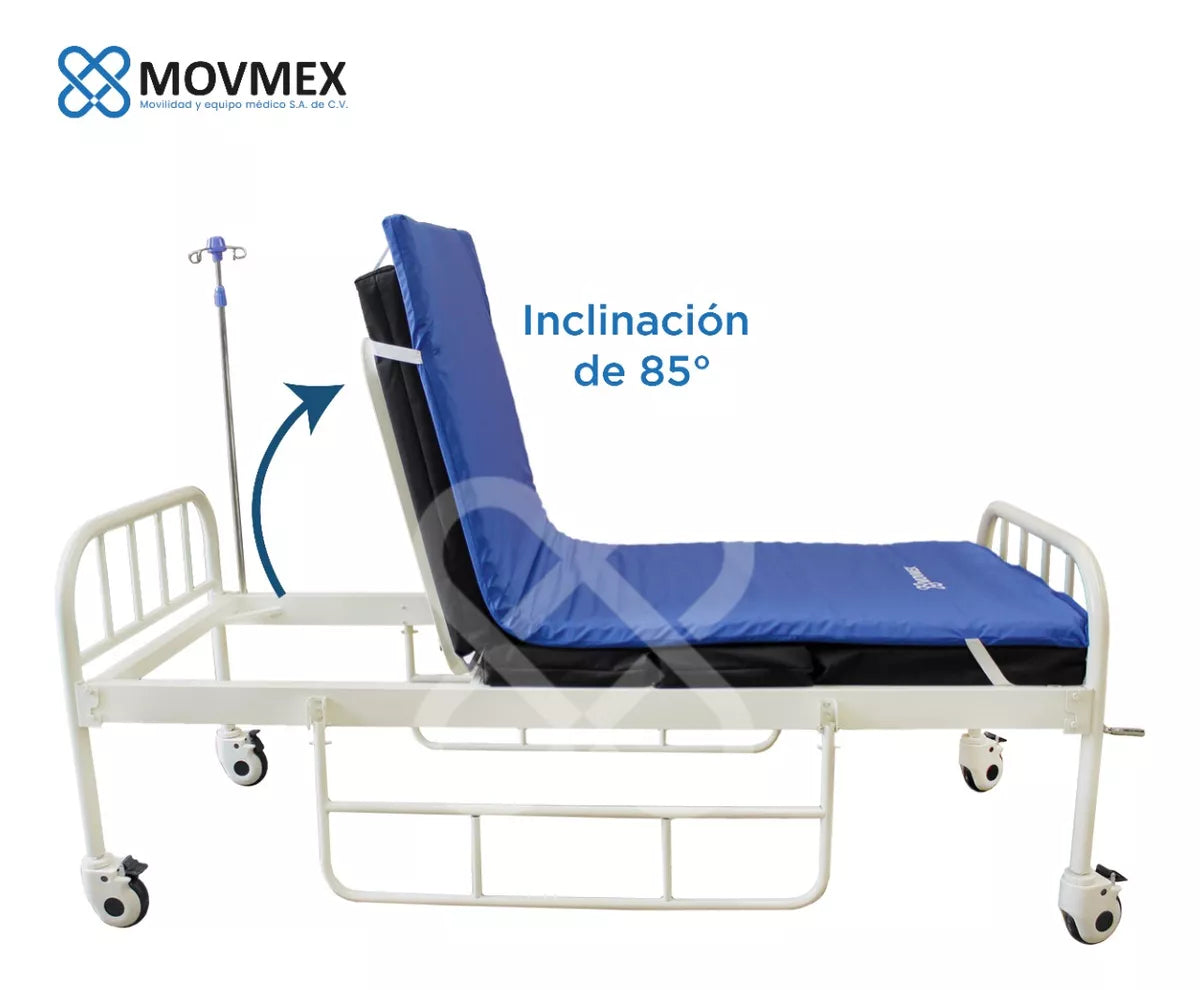 CAMA HOSPITALARIA MANUAL 2 POSICIONES CON COLCHÓN SECCIONADO Y SOBRECOLCHÓN ANTILLAGAS TIPO CASCARÓN DE HUEVO IMPERMEABLE