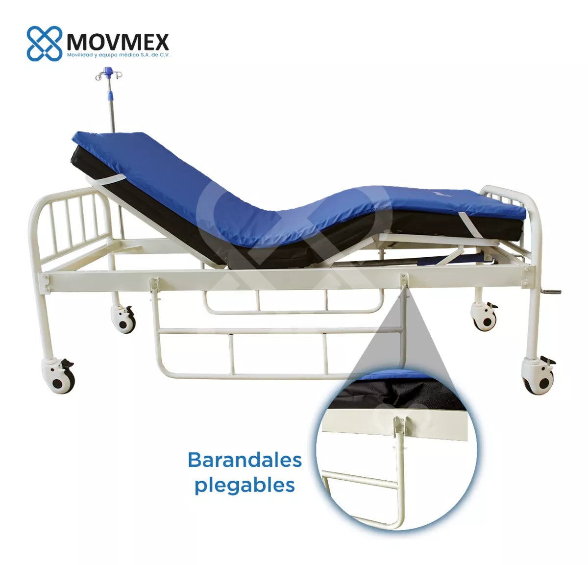 CAMA HOSPITALARIA MANUAL 2 POSICIONES CON COLCHÓN SECCIONADO Y SOBRECOLCHÓN ANTILLAGAS TIPO CASCARÓN DE HUEVO IMPERMEABLE
