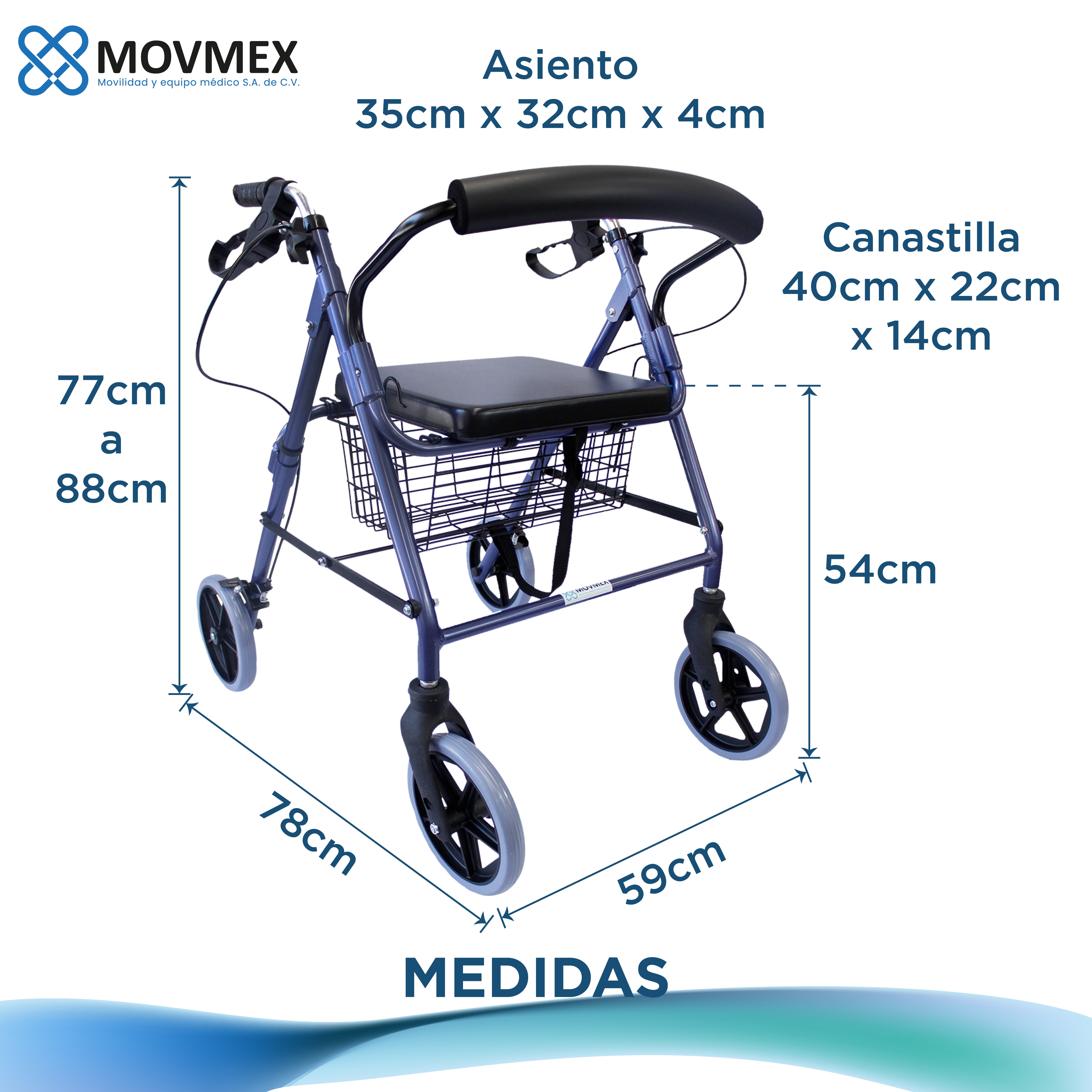 ANDADERA ORTOPÉDICA ROLLATOR CON ASIENTO Y CANASTA MODELO CALÉNDULA