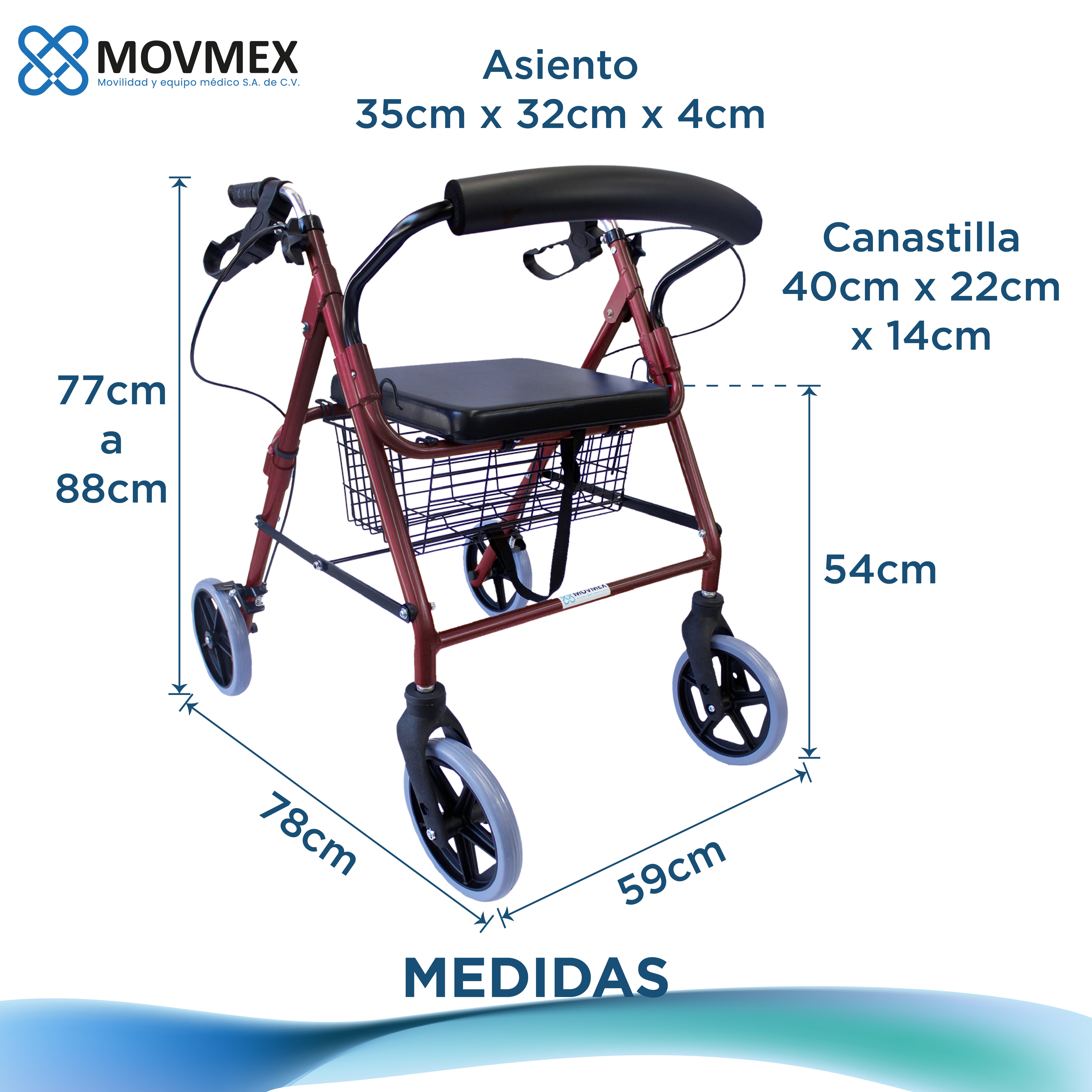 ANDADERA ORTOPÉDICA ROLLATOR CON ASIENTO Y CANASTA MODELO CALÉNDULA