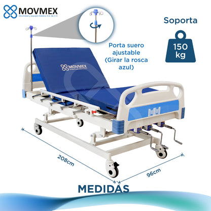 Cama Manual 3 Posiciones Ajuste de Altura + Accesorios Galeno Movmex