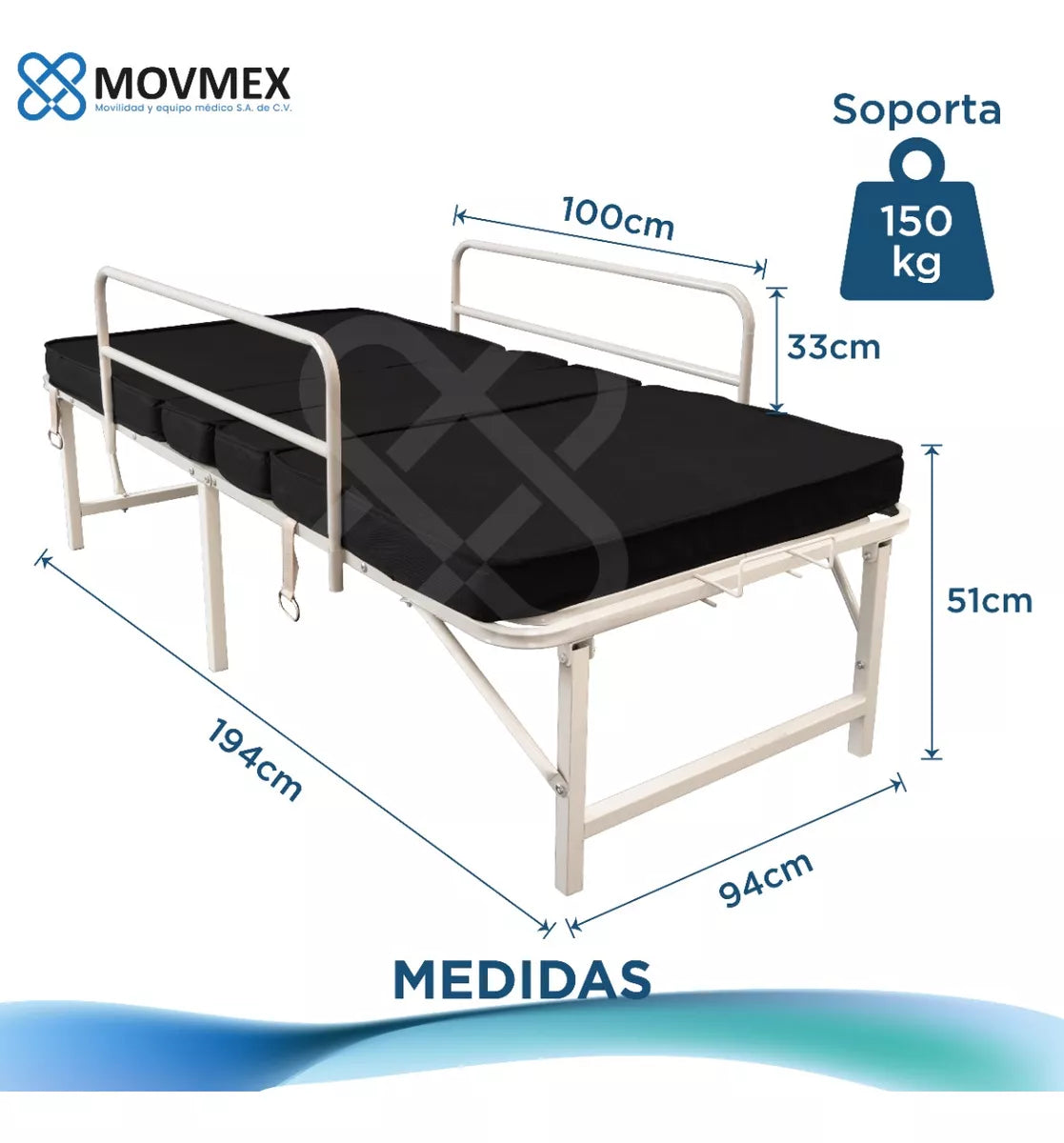 CAMA HOSPITALARIA MANUAL 2 POSICIONES PLEGABLE ECONÓMICA CON COLCHÓN