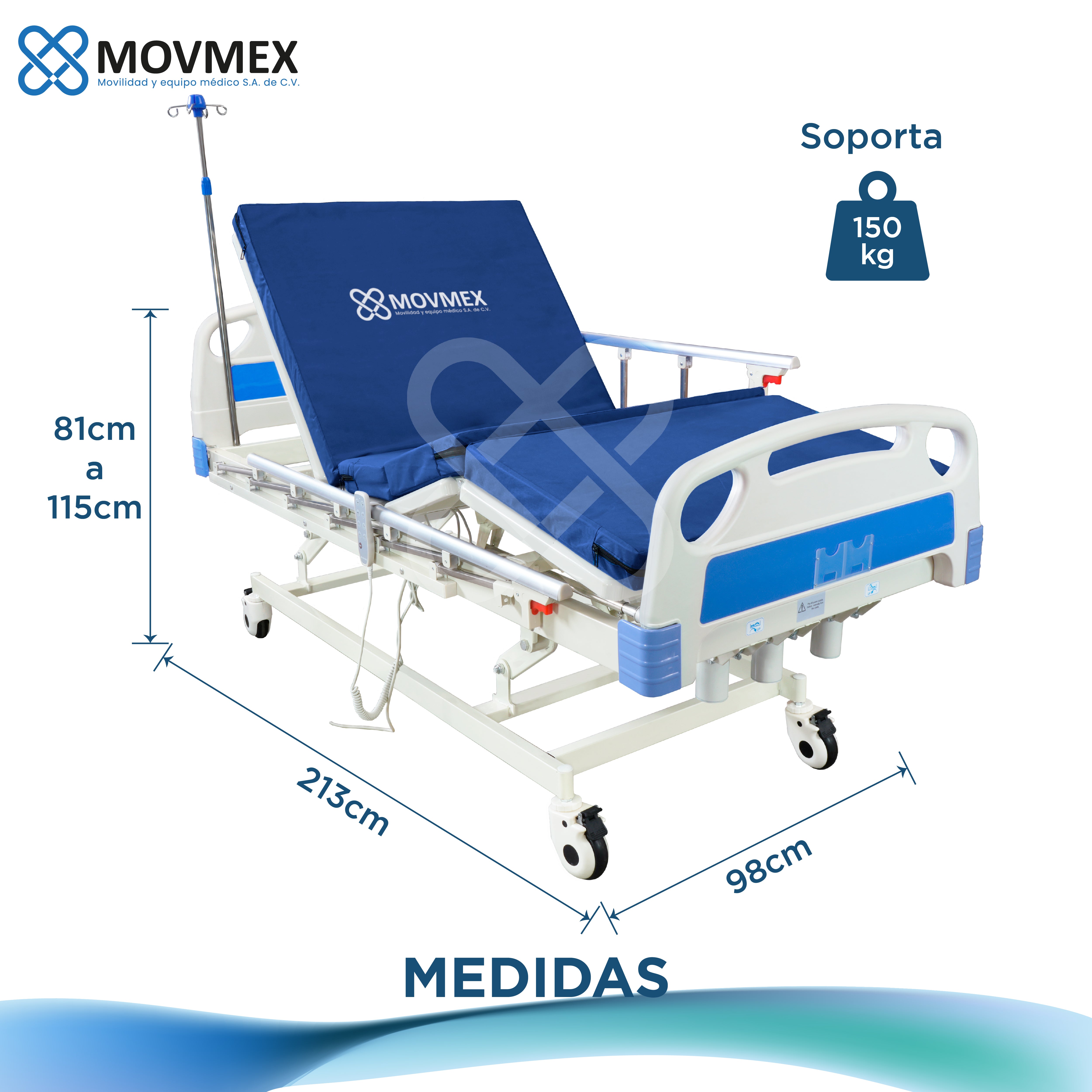 CAMA HOSPITALARIA ELÉCTRICA Y MANUAL (HÍBRIDA) 3 POSICIONES MODELO JENNER 2.0