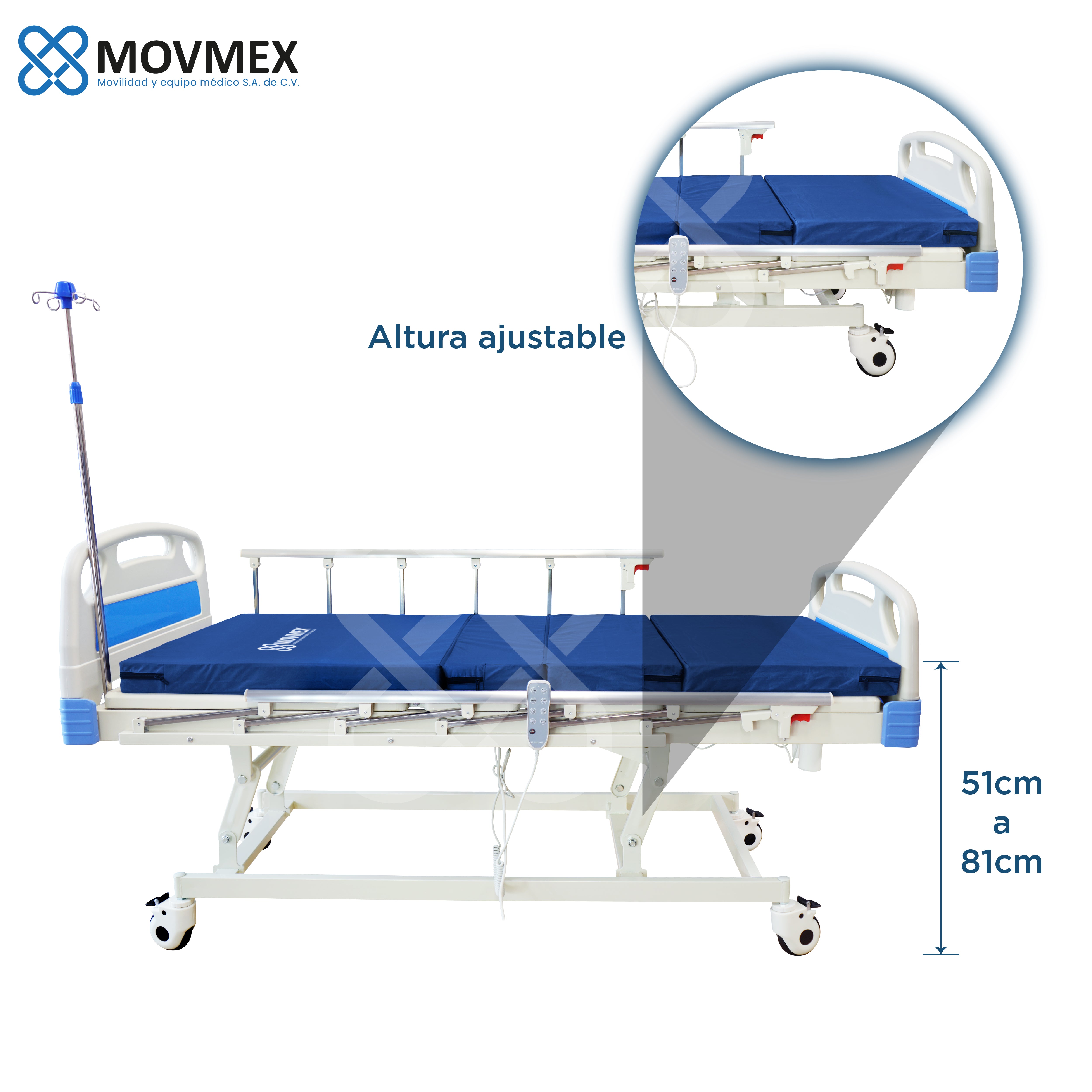 CAMA HOSPITALARIA ELÉCTRICA Y MANUAL (HÍBRIDA) 3 POSICIONES MODELO JENNER 2.0