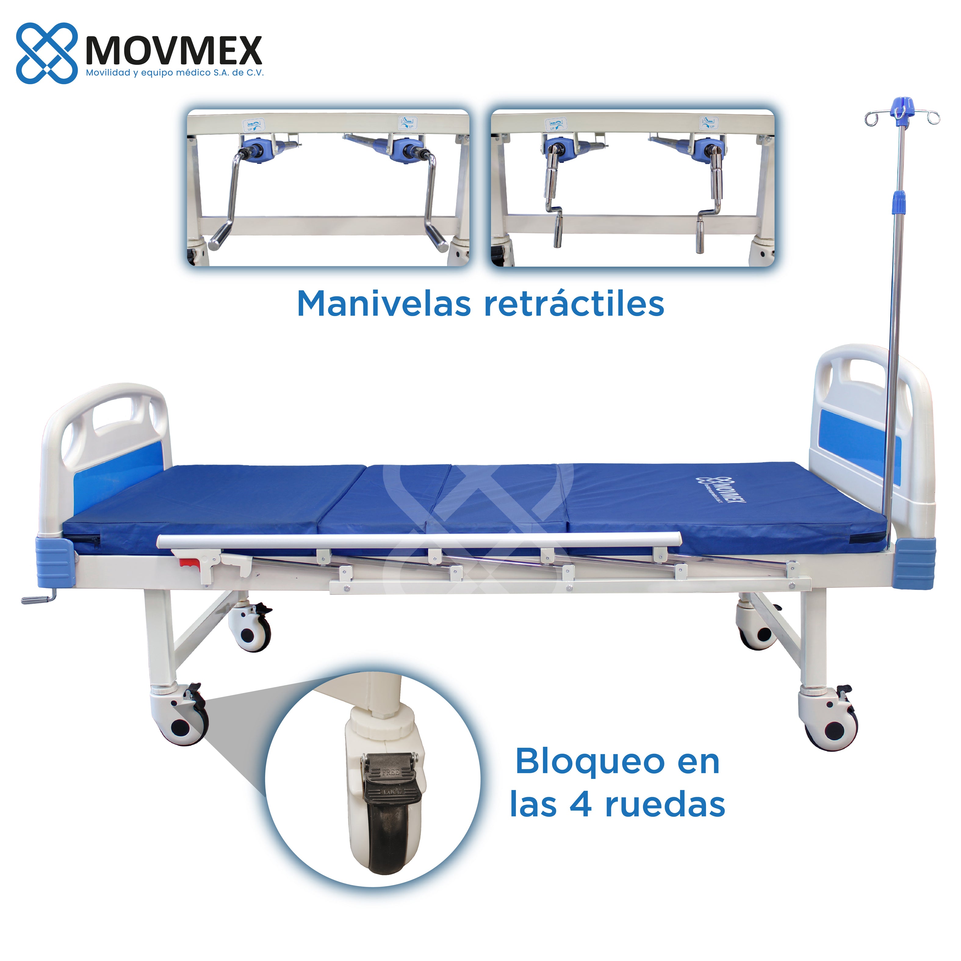 CAMA HOSPITALARIA MANUAL 2 POSICIONES CON ACCESORIOS MODELO OSLER