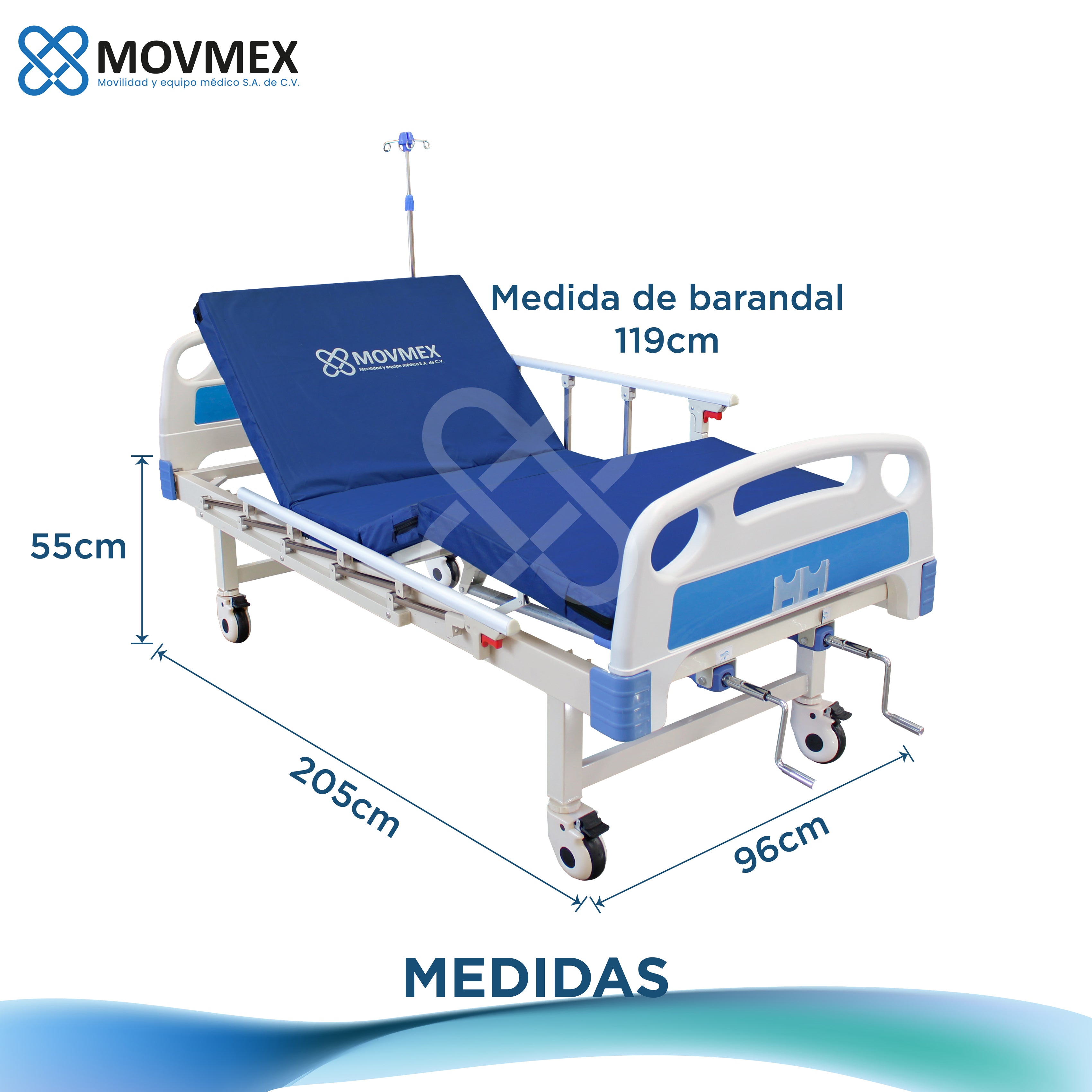 CAMA HOSPITALARIA MANUAL 2 POSICIONES CON ACCESORIOS MODELO OSLER