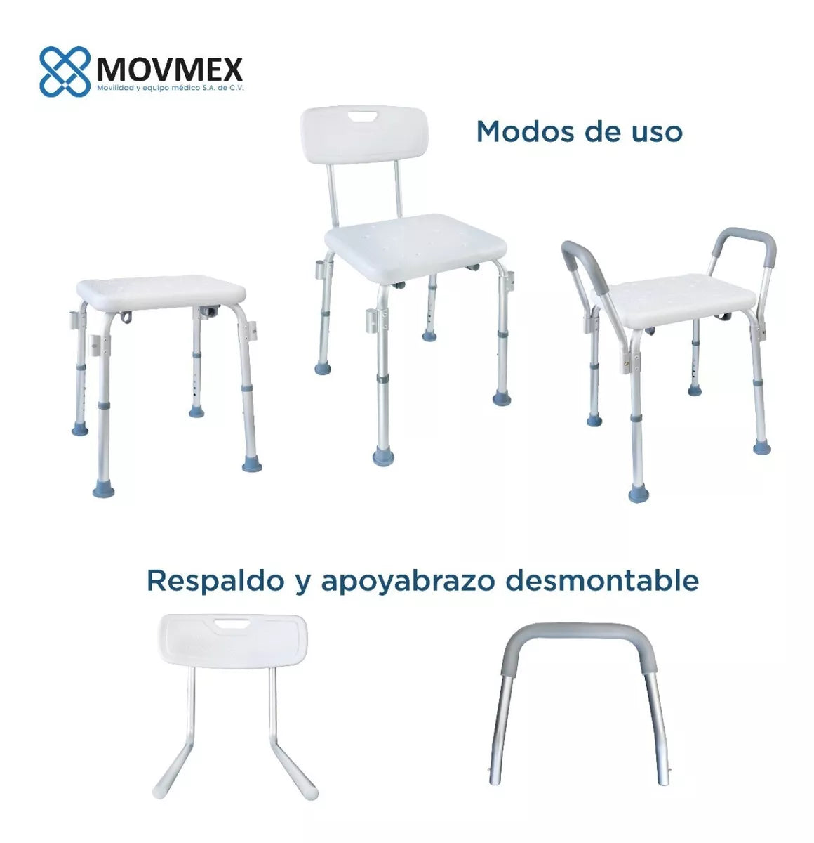 SILLA BANCO DE DUCHA CON RESPALDO Y APOYABRAZOS DESMONTABLES MODELO BASEL