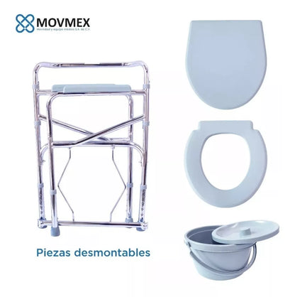Silla Comodo Para Baño Wc De Acero Cromado Plegable Ajustable Movmex