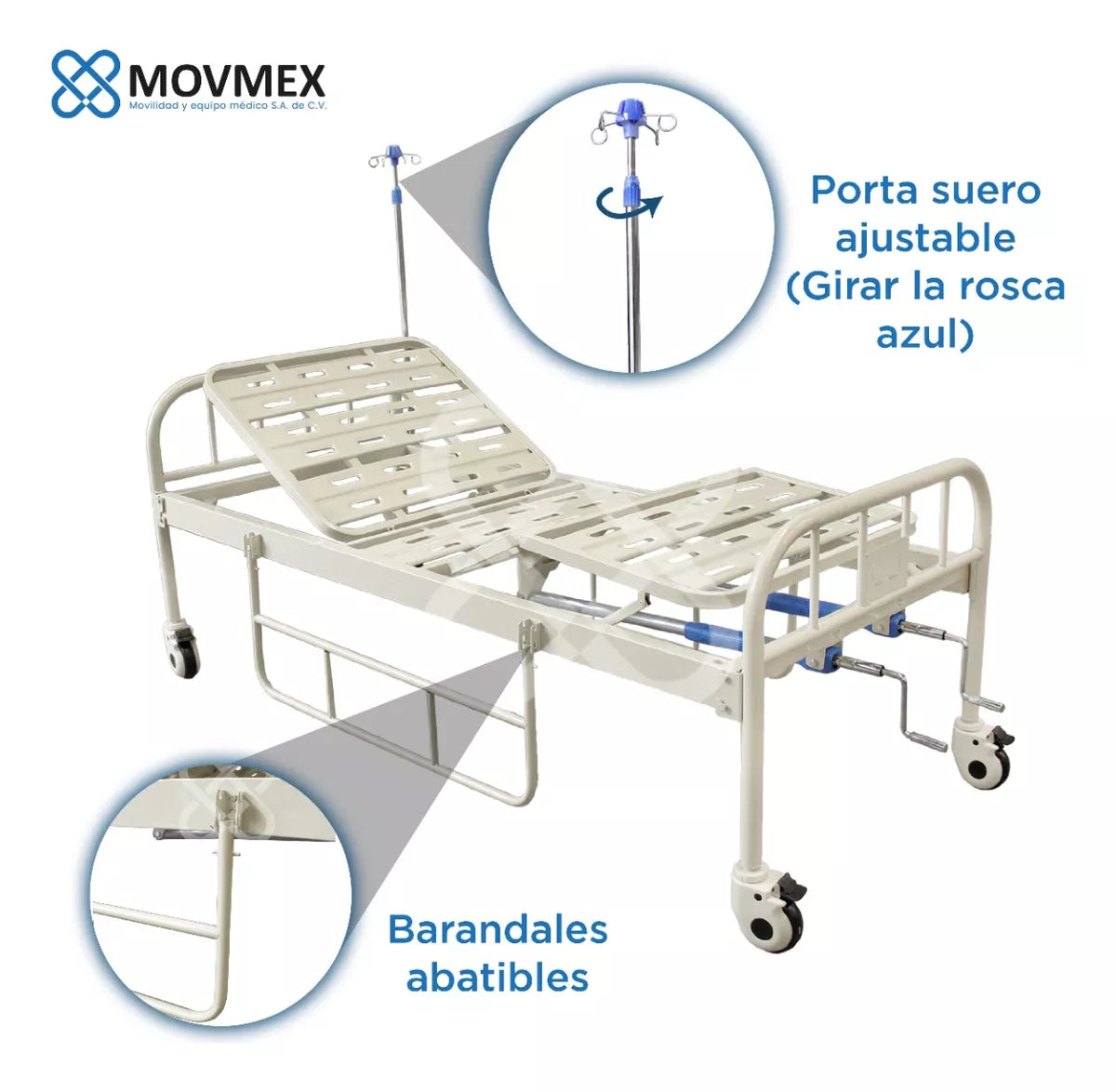 CAMA HOSPITALARIA MANUAL MODELO HIPÓCRATES SIN COLCHONES