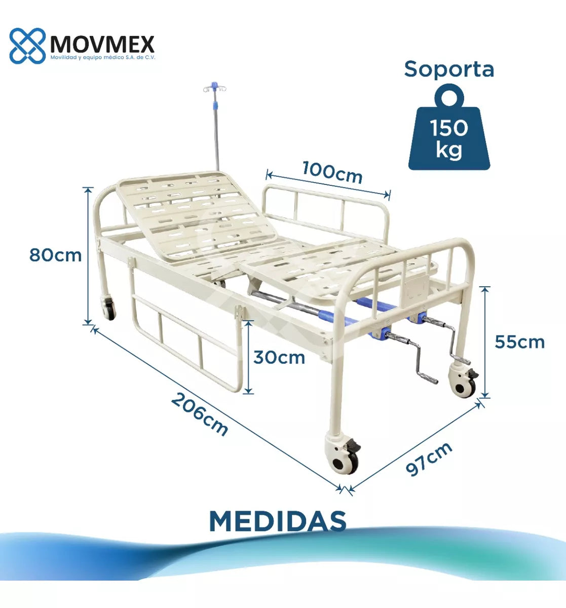 CAMA HOSPITALARIA MANUAL MODELO HIPÓCRATES SIN COLCHONES
