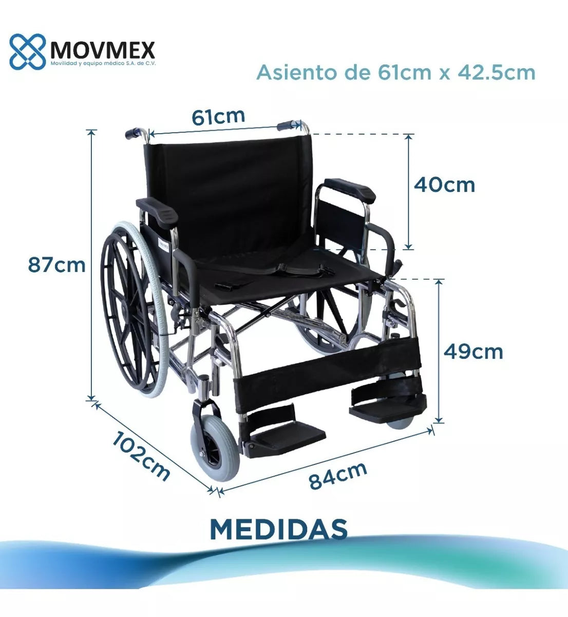 Silla De Ruedas Sólida Sobrepeso Extra Ancha 24"  Curie Movmex