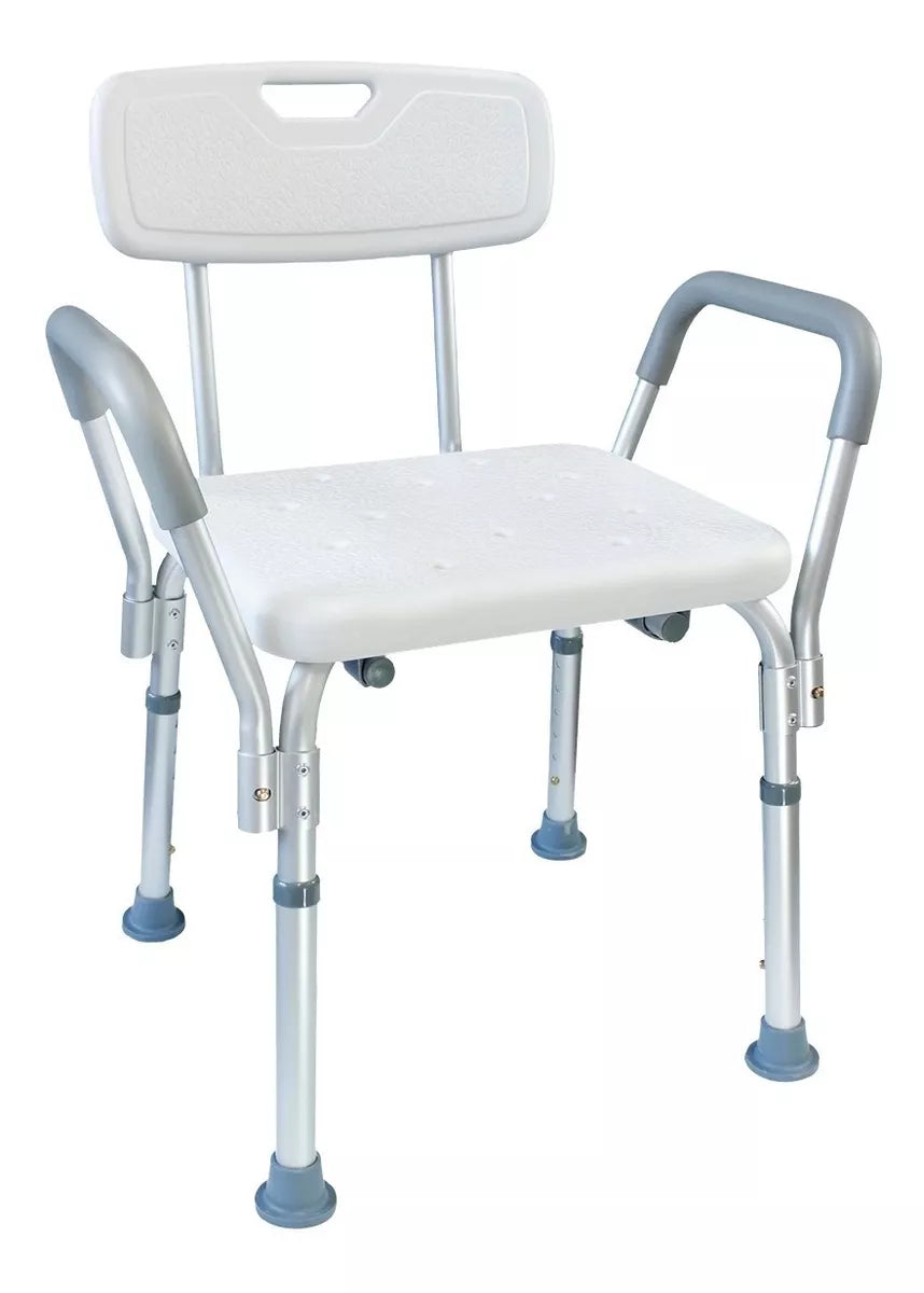 SILLA BANCO DE DUCHA CON RESPALDO Y APOYABRAZOS DESMONTABLES MODELO BASEL