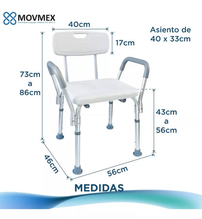 Silla Banco De Ducha Con Respaldo Desmontables Altura Ajustable  Movmex