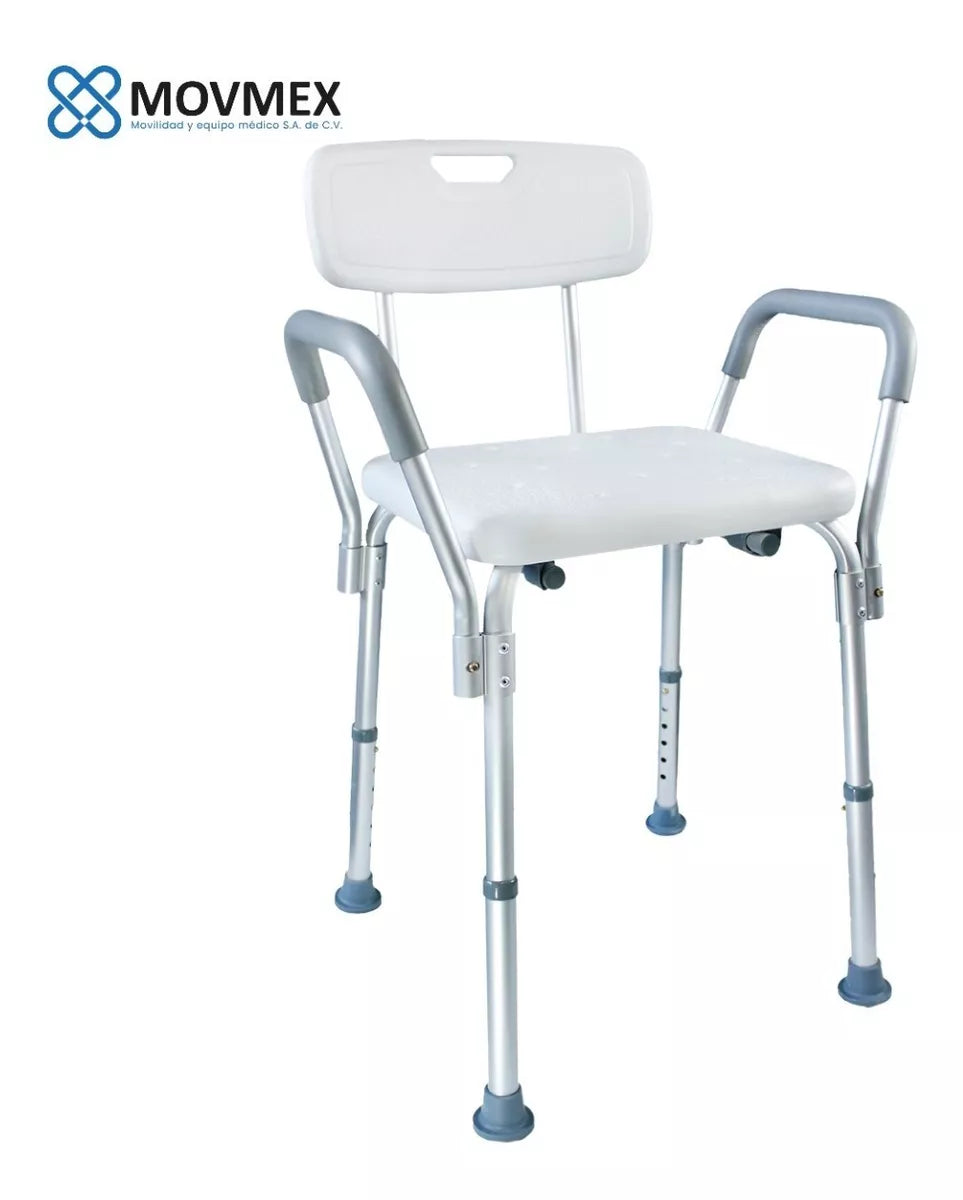 SILLA BANCO DE DUCHA CON RESPALDO Y APOYABRAZOS DESMONTABLES MODELO BASEL