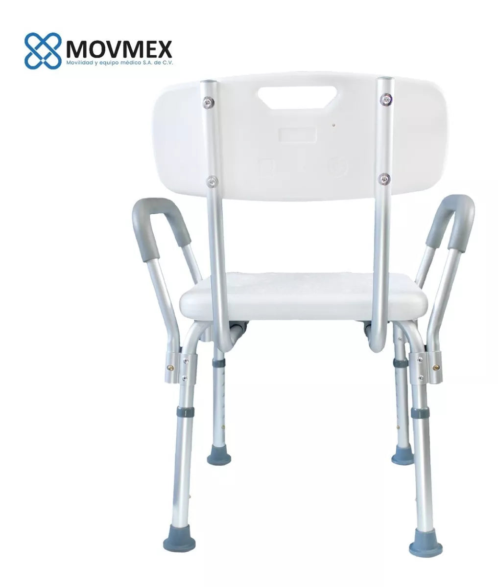 SILLA BANCO DE DUCHA CON RESPALDO Y APOYABRAZOS DESMONTABLES MODELO BASEL