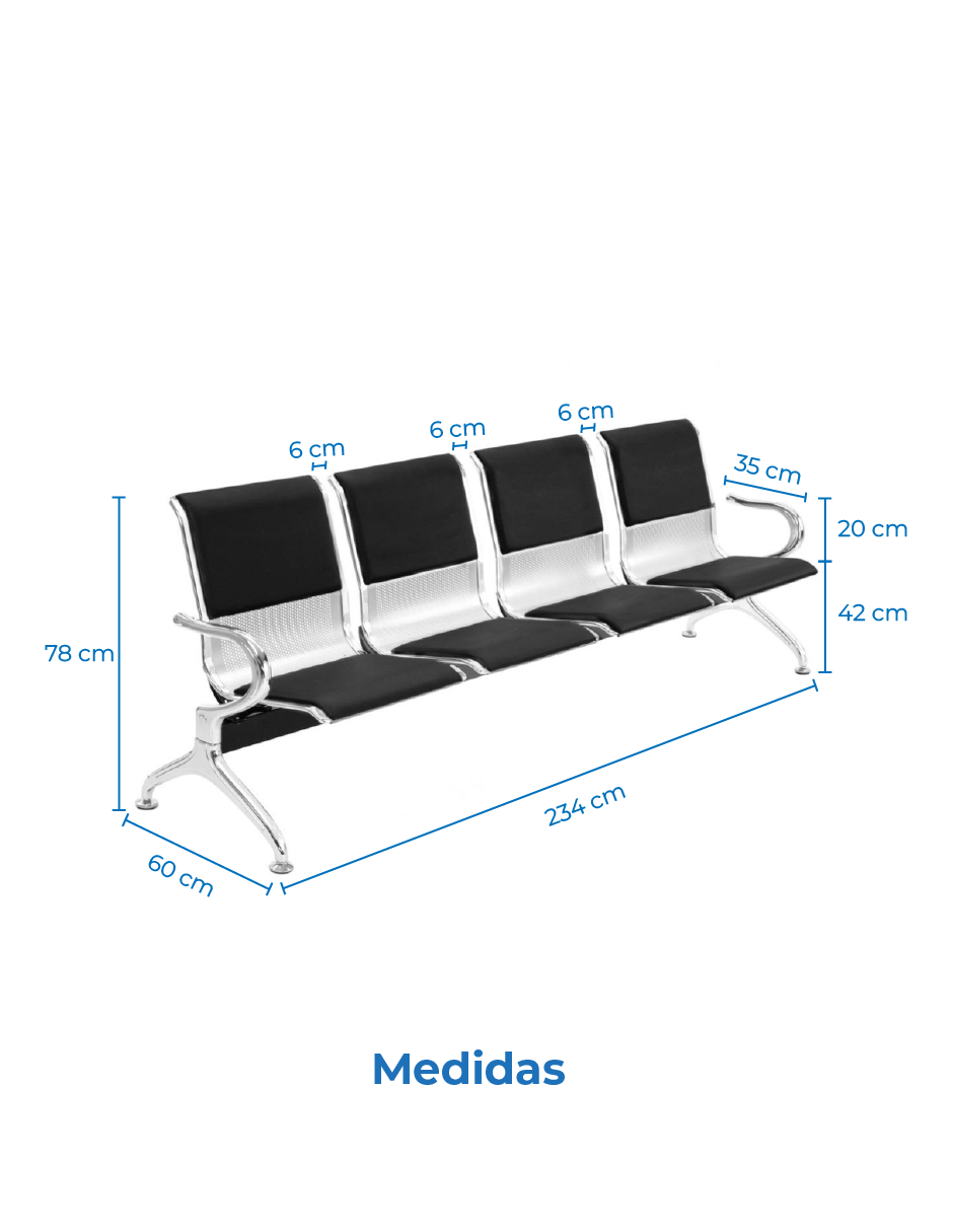BANCA TANDEM SALA DE ESPERA CONSULTORIO 4 PLAZAS ACOJINADA