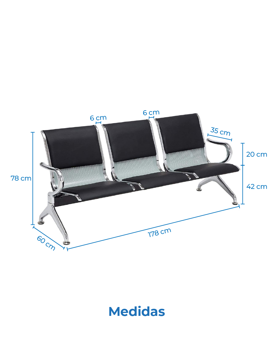 BANCA TANDEM SALA DE ESPERA CONSULTORIO 3 PLAZAS ACOJINADA