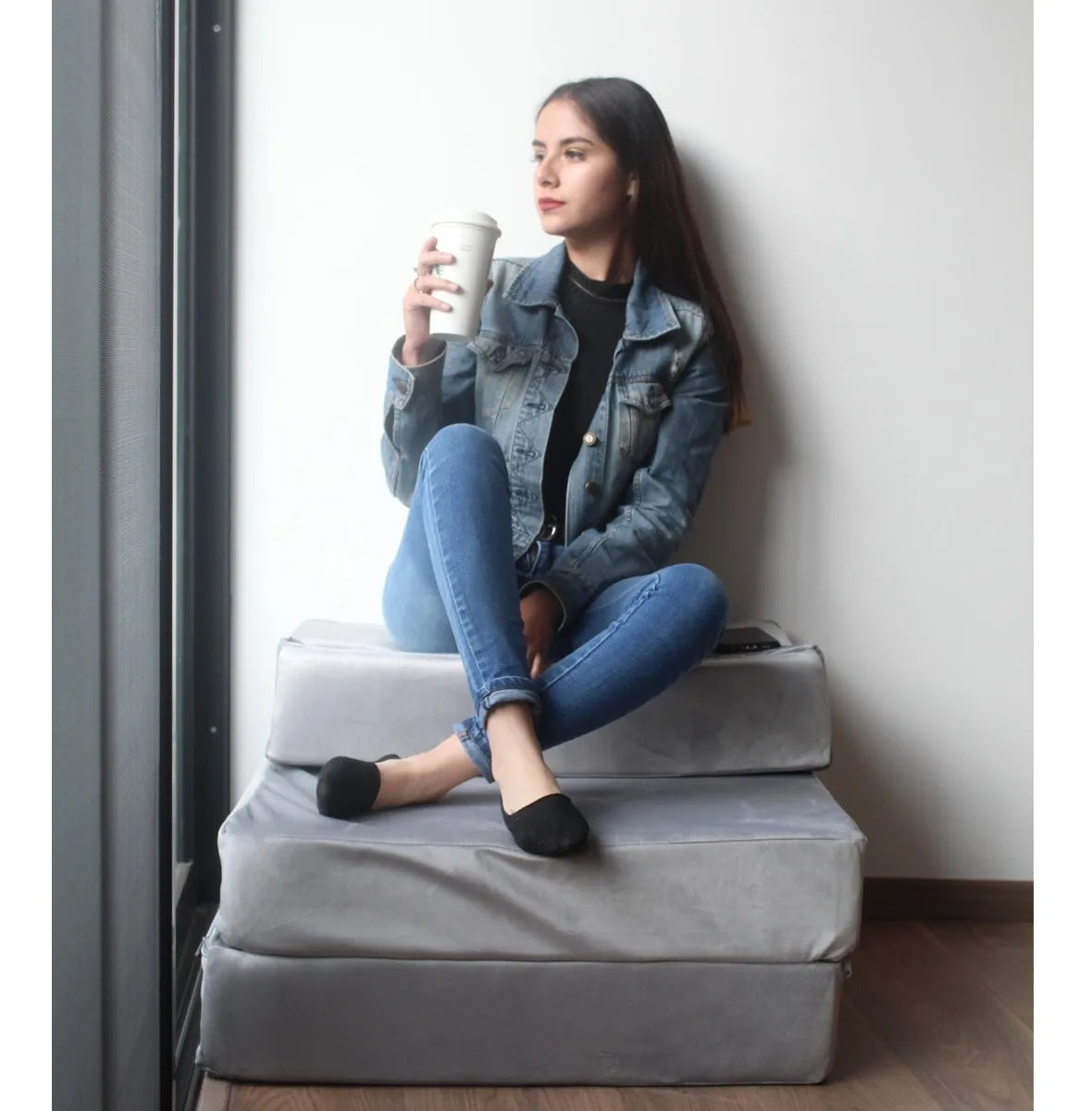 SOFA CAMA PLEGABLE INDIVIDUAL GRIS